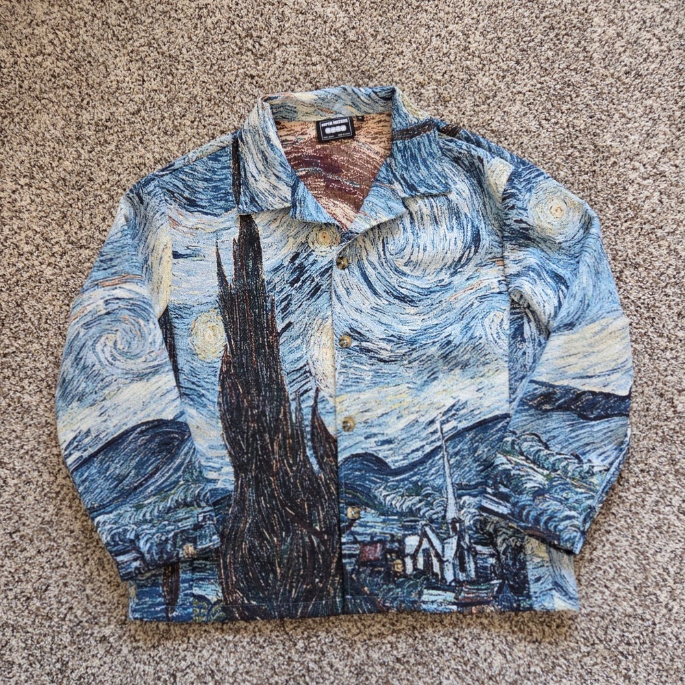 Super Massive Tapestry Jacket Van Gogh Art Print Woven Shirt Womens Medium